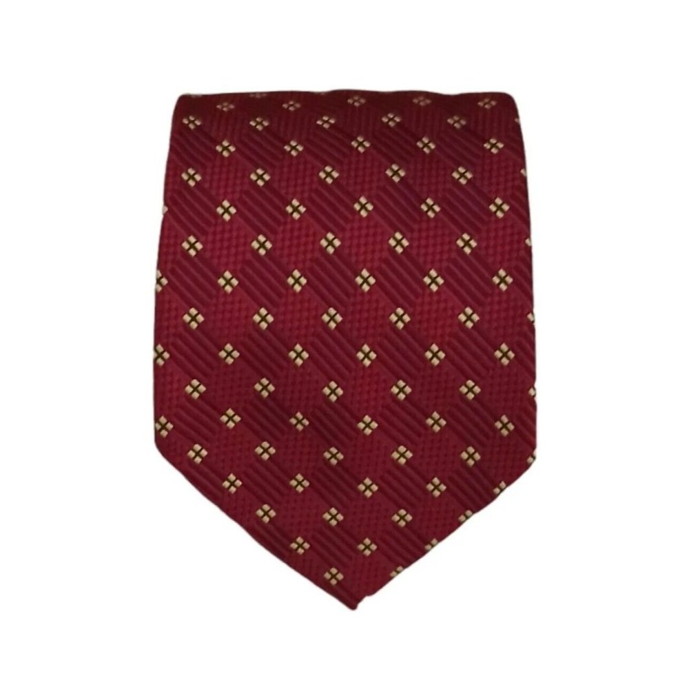 JAGUAR RARE Red Geometric Silk Tie ITALY 59"/ 3.7" EC